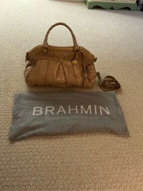 Brahmin Cognac Croc-Embossed Satchel with Top Handles